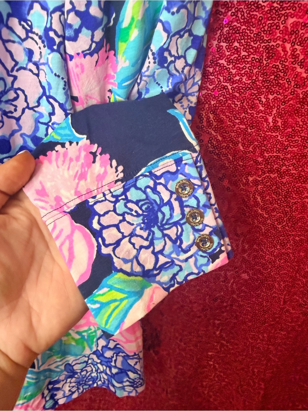 Lilly Pulitzer Long-Sleeve Floral Tee with Pink & Blue Blooms - Picture 2 of 4
